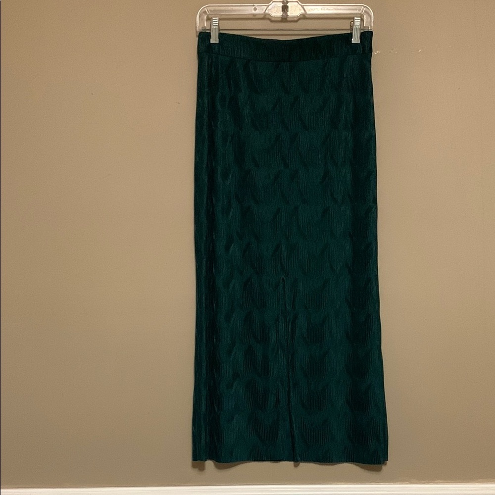 & Other Stories Women Textured Stretch Split Holiday Dark Green Pencil Skirt 6